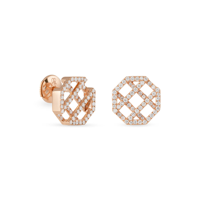 Octagon Full Diamond Earrings - Small