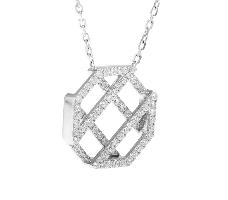 Octagon Full Diamond Pendant - White Gold